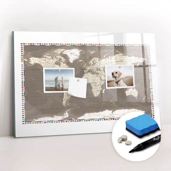 Beschreibbare magnettafel Braune Weltkarte