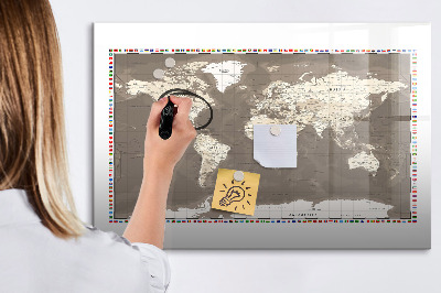 Beschreibbare magnettafel Braune Weltkarte