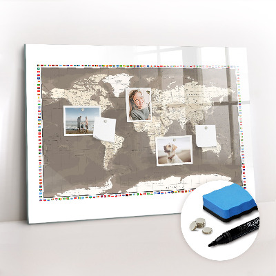 Beschreibbare magnettafel Braune Weltkarte