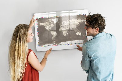 Beschreibbare magnettafel Braune Weltkarte