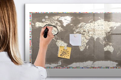 Beschreibbare magnettafel Braune Weltkarte