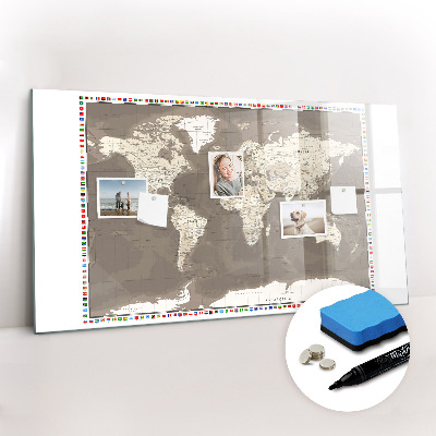 Beschreibbare magnettafel Braune Weltkarte