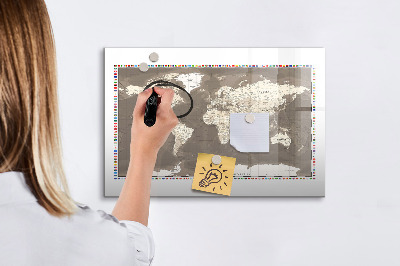 Beschreibbare magnettafel Braune Weltkarte