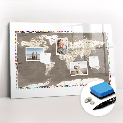 Beschreibbare magnettafel Braune Weltkarte