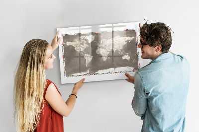 Beschreibbare magnettafel Braune Weltkarte