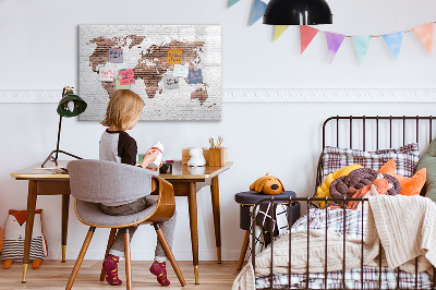 Magnettafel mit Marker Weltkarte aus Ziegelsteinen