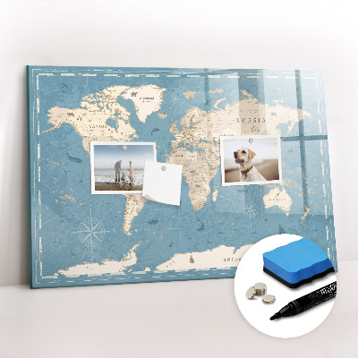 Beschreibbare magnettafel küche Vintage-Weltkarte