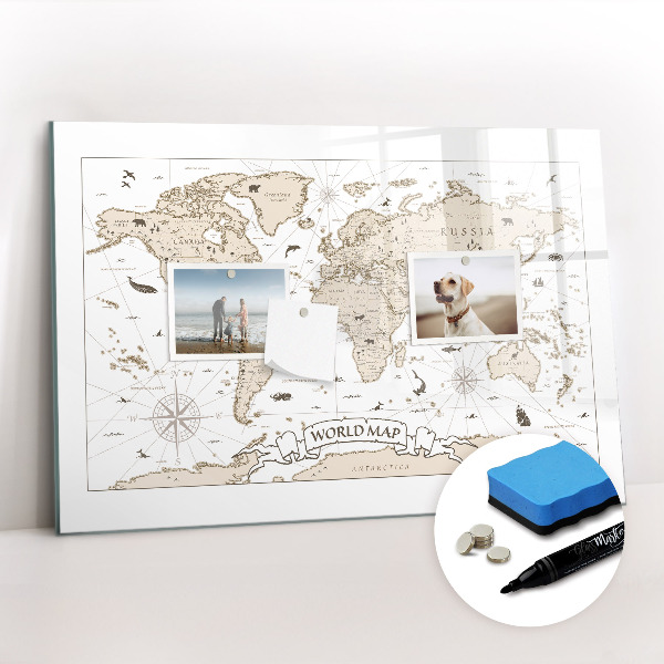 Beschreibbare magnettafel küche Vintage-Weltkarte