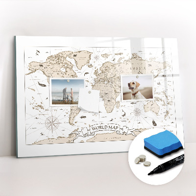 Beschreibbare magnettafel küche Vintage-Weltkarte