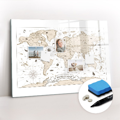 Beschreibbare magnettafel küche Vintage-Weltkarte