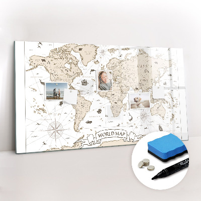Beschreibbare magnettafel küche Vintage-Weltkarte