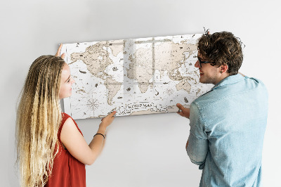 Beschreibbare magnettafel küche Vintage-Weltkarte