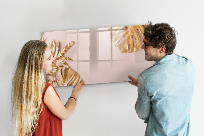 Beschreibbare magnettafel Goldene tropische Blätter