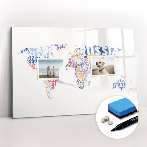 Beschreibbare magnettafel küche Länder auf der Weltkarte