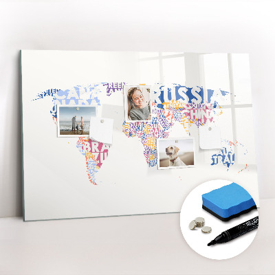 Beschreibbare magnettafel küche Länder auf der Weltkarte