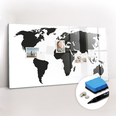 Beschreibbare magnettafel Schwarze Weltkarte