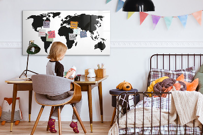 Beschreibbare magnettafel Schwarze Weltkarte