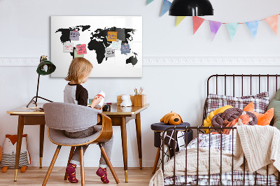 Beschreibbare magnettafel Schwarze Weltkarte