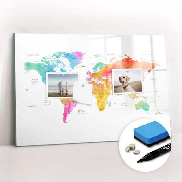 Beschreibbare magnettafel küche Aquarell-Weltkarte