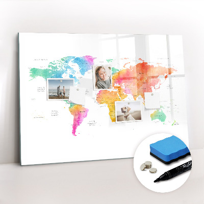 Beschreibbare magnettafel küche Aquarell-Weltkarte