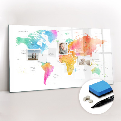 Beschreibbare magnettafel küche Aquarell-Weltkarte