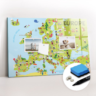 Beschreibbare magnettafel küche Weltkarte mit Flaggen