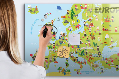Beschreibbare magnettafel küche Weltkarte mit Flaggen