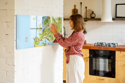 Beschreibbare magnettafel küche Weltkarte mit Flaggen
