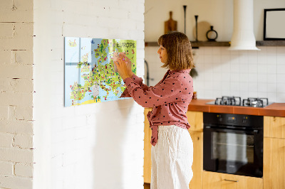 Beschreibbare magnettafel küche Weltkarte mit Flaggen