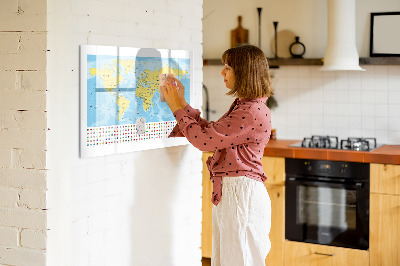 Beschreibbare magnettafel Weltkarte und Flaggen