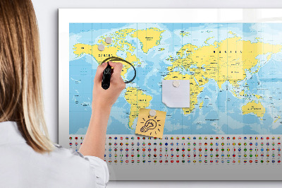 Beschreibbare magnettafel Weltkarte und Flaggen