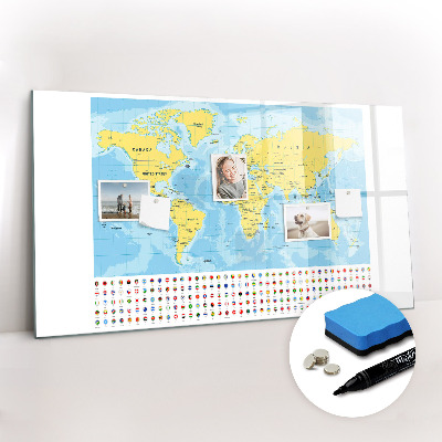 Beschreibbare magnettafel Weltkarte und Flaggen