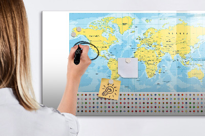 Beschreibbare magnettafel Weltkarte und Flaggen
