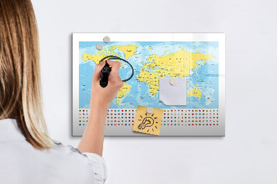 Beschreibbare magnettafel Weltkarte und Flaggen