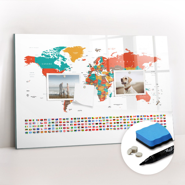 Beschreibbare magnettafel küche Bunte Weltkarte