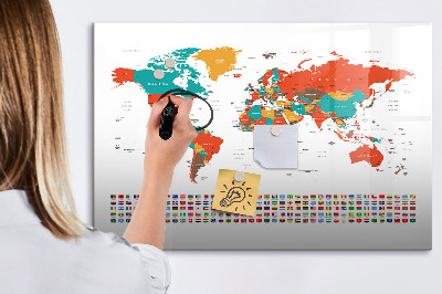 Beschreibbare magnettafel küche Bunte Weltkarte