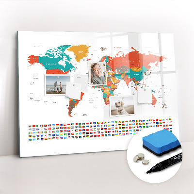 Beschreibbare magnettafel küche Bunte Weltkarte