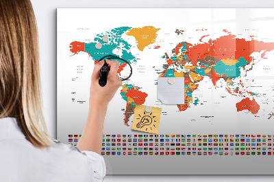 Beschreibbare magnettafel küche Bunte Weltkarte