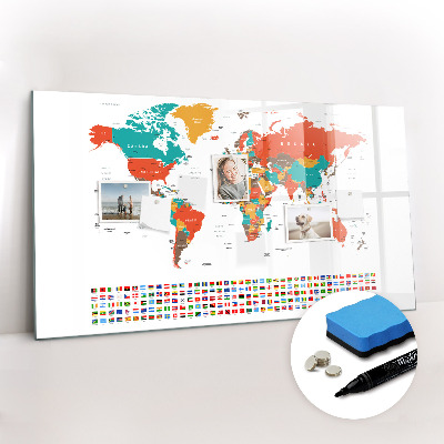 Beschreibbare magnettafel küche Bunte Weltkarte