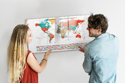 Beschreibbare magnettafel küche Bunte Weltkarte