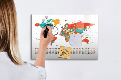 Beschreibbare magnettafel küche Bunte Weltkarte