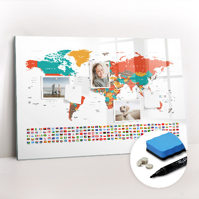 Beschreibbare magnettafel küche Bunte Weltkarte