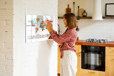 Beschreibbare magnettafel küche Bunte Weltkarte