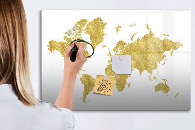 Beschreibbare magnettafel Goldene Weltkarte