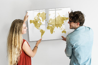 Beschreibbare magnettafel Goldene Weltkarte