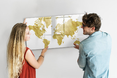 Beschreibbare magnettafel Goldene Weltkarte