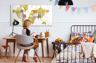 Beschreibbare magnettafel Goldene Weltkarte