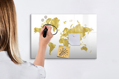 Beschreibbare magnettafel Goldene Weltkarte