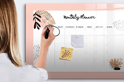 Beschreibbare magnettafel küche Monatsplaner mit Blumen