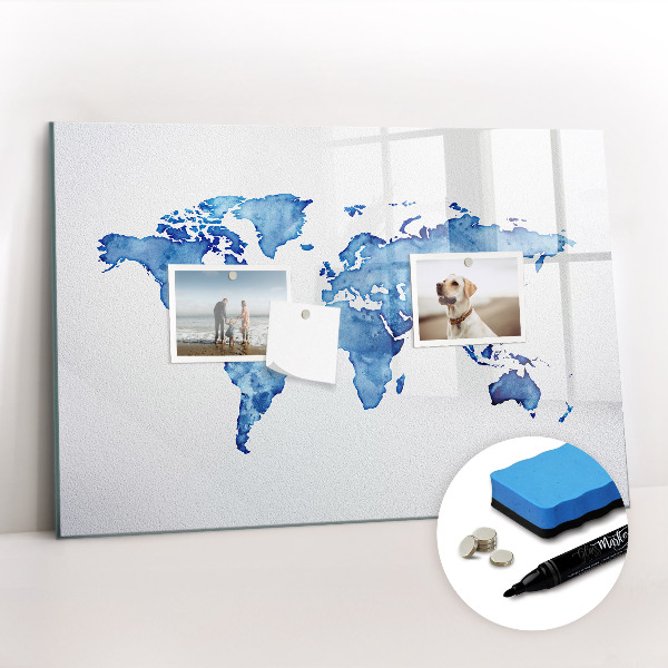 Beschreibbare magnettafel küche Aquarell-Weltkarte